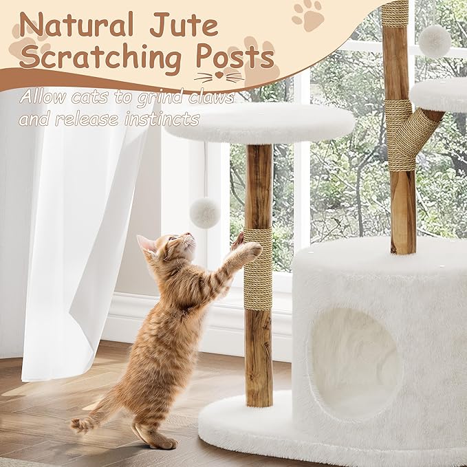 Garvee Wood Cat Tree Tower, Indoor Cat and Natural Wicker Apartment with Cat Catching Column and Bed, Aesthetic Tree Frame