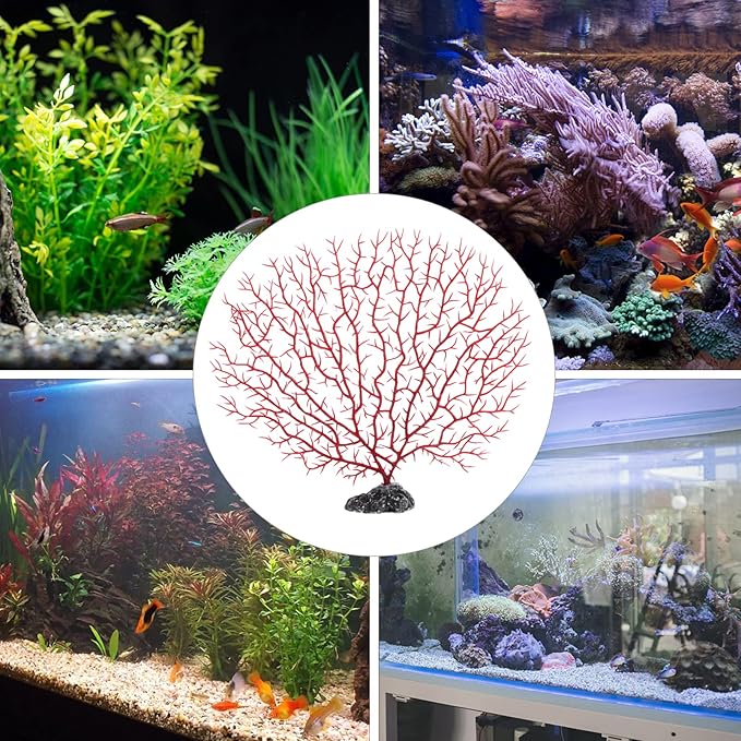 POPETPOP Aquarium Decor Simulated Sea Fan Coral Branches Medium Size 9.05X7.87X1.81In Artificial Fish Tank Plants 2 Pieces Natural Shelter for Aquatic Pets