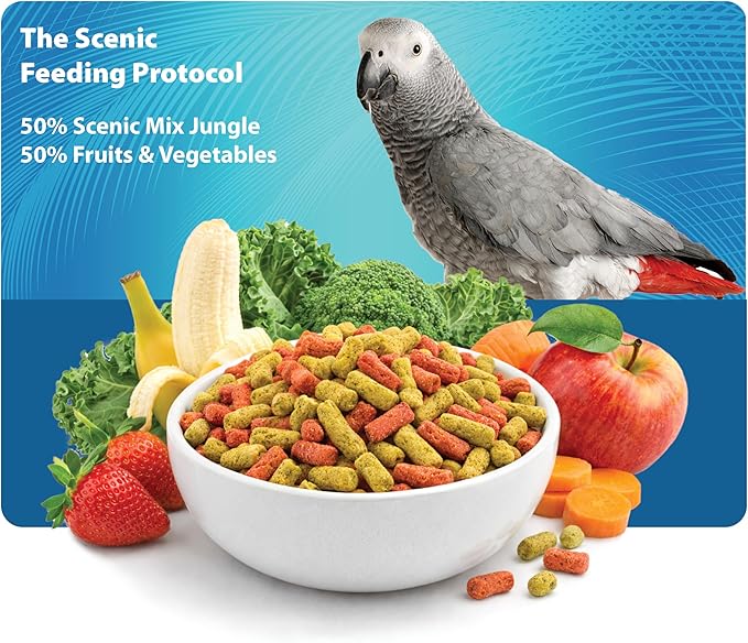 Scenic Mix Jungle Large Parrot Food - 6 lb (2 x 3 lb Bags) - 1" Bird Pellets - Complete Nutrition for Macaws, Amazons, Cockatoos, African Grey Parrots & More