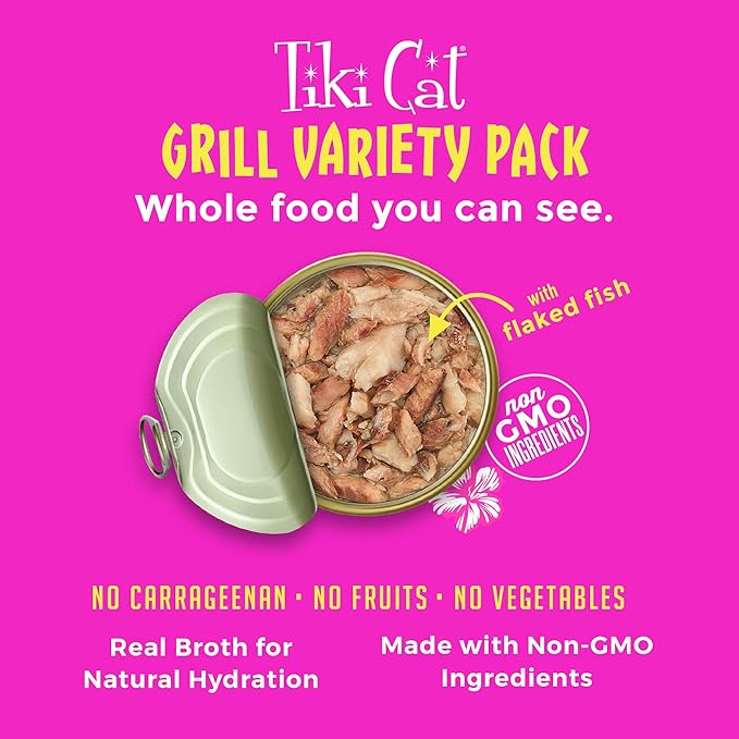 Tiki Cat Grill, Tuna & Crab Surimi, High-Protein and 100% Non-GMO Ingredients, Wet Whole Foods Cat Food for All Life Stages, 6 oz. Cans (Pack of 8)