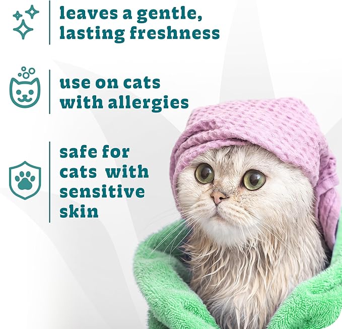 Espree Hypoallergenic Cat Shampoo & Conditioner, Tearless Formula with Aloe Vera, Sulfate-Free, Paraben-Free, Harsh Chemical and Dye-Free, Safe for Sensitive Skin, 12oz