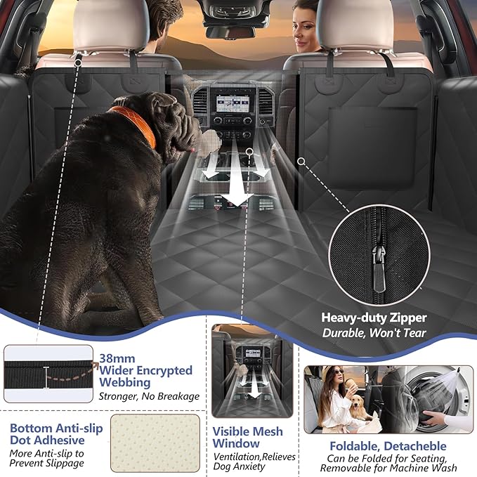 Back Seat Extender for Dogs Truck-Large Space, Hard Bottom Dog Pet Seat Cover Back Seat, Waterproof Dog Hammock for Crew Cab Trucks F150, RAM1500, Sierra, Tundra, Silverado, Black