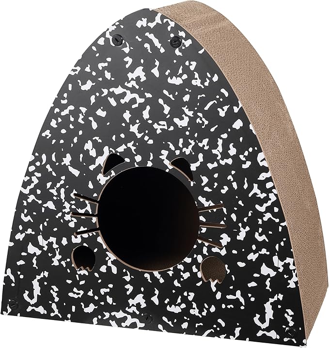 CSR1006B Koko 19" Modern Cardboard Triangle Cat Cave Scratcher with Catnip, 2-in-1 Corrugated Cat House Hideaway & Scratching Board for Cats, Durable Furniture Protector, Space-Saving