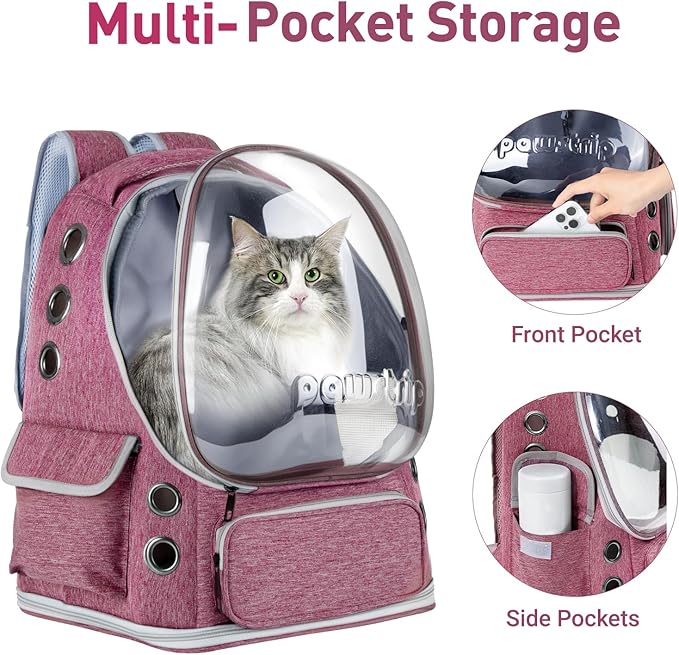 Cat Backpack Carrier with Large Space Bubble Window, Airline Approved Breathable Pet Carrier for Small Dogs Cats up to 15lbs, Foldable for Travel Hiking & Outdoor Use