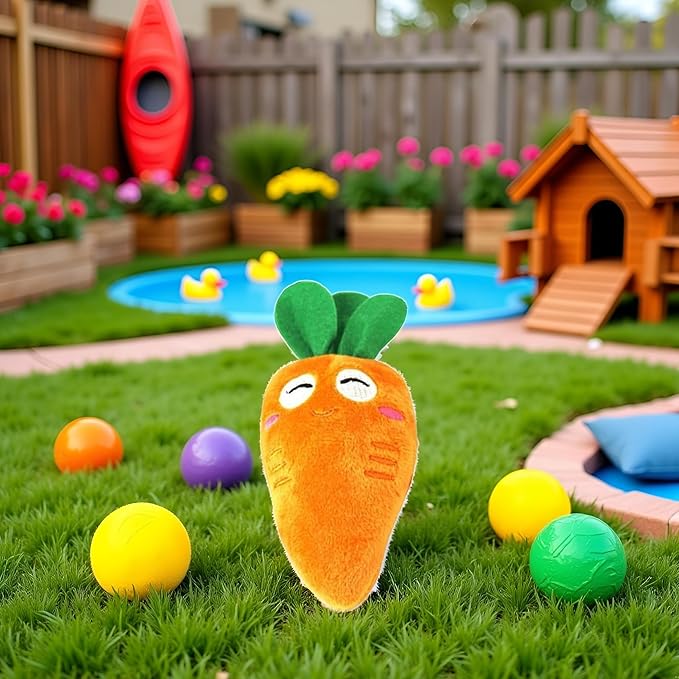 Orange Soft Puppy Pet Supplies Cute Carrot Plush Chew Squeaker Sound Squeaky for Dog Cat Birthday Xmas Gifts, Orange Squeaky Pet Chew with Sound, Puppy Cat Birthday Gift