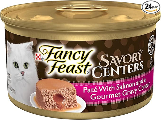 Purina Fancy Feast Savory Centers With Salmon Gourmet Wet Cat Food Pate With Gravy Center - (Pack of 24) 3 oz. Cans