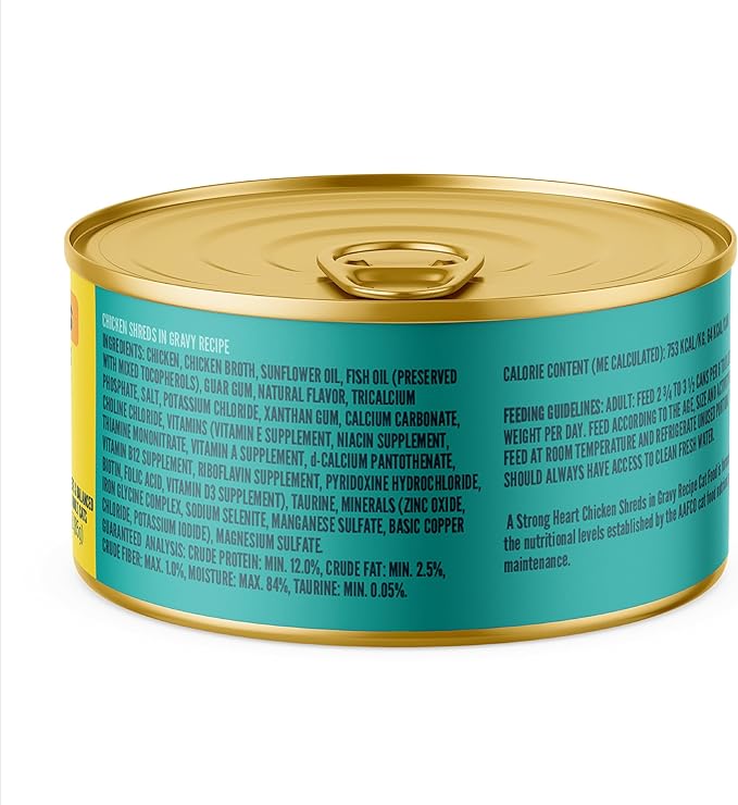 A Strong Heart Wet Cat Food, Chicken Shreds in Gravy, Made with Whole Muscle Chicken, Made in the USA, 3oz Can (Pack of 24)