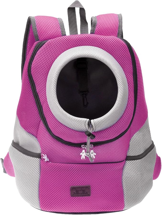 Mogoko Airline Approved Cat Dog Backpack, Puupy Pet Carrier Front Bag with Breathable Head Out Design and Double Mesh Padded Shoulder for Outdoor Travel Hiking (L, Pink)