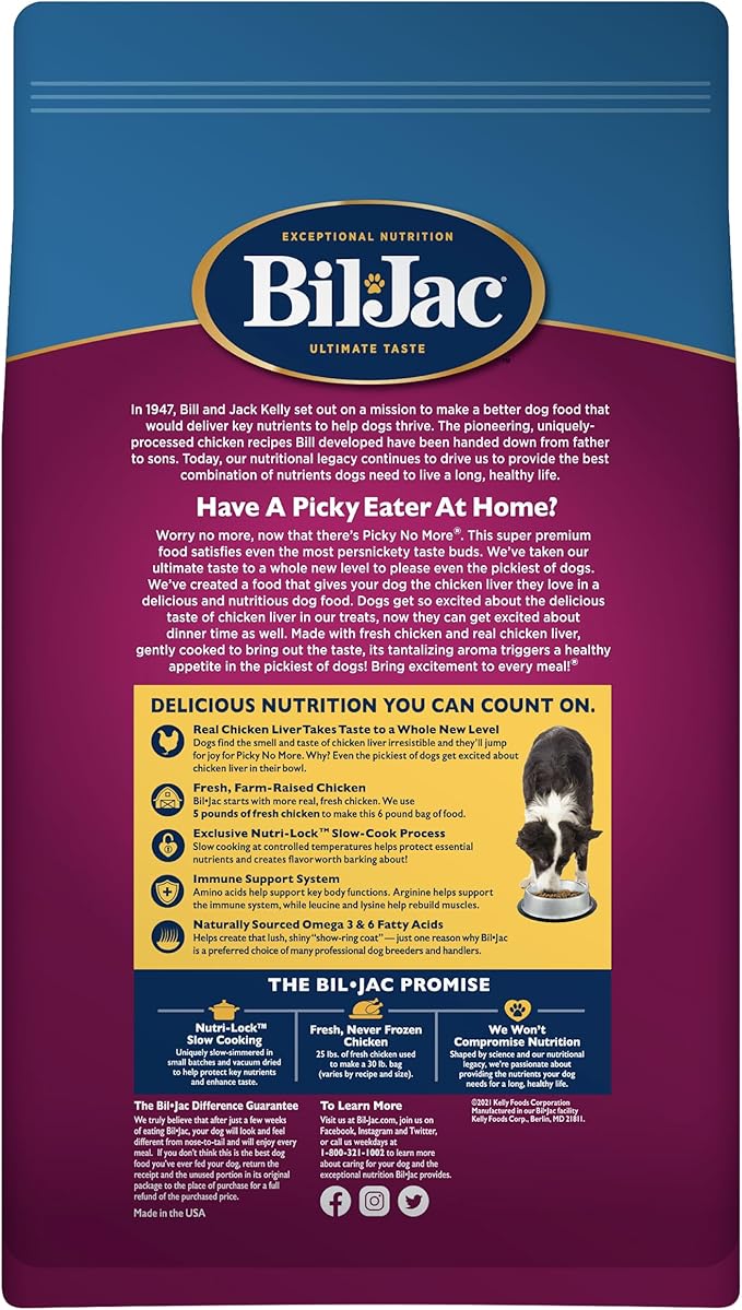 Bil-Jac Picky No More Medium & Large Breed Dry Dog Food | Chicken Liver Recipe | 6 lb (2-Pack)