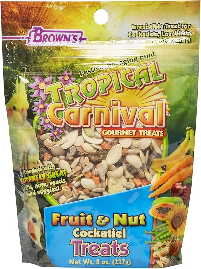 F.M. Brown's Tropical Carnival Fruit and Nut Cockatiel Treats - Fruits, Nuts, Seeds and Veggies - 8 oz