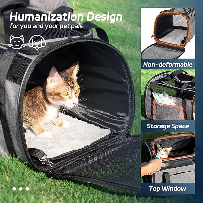 Large Cat Carrier for Cats 20 lbs, Soft Sided Breathable Mesh Travel Carrier, Airline Approved, Washable Pet Carrier for Small Dogs Puppies, Foldable, Blue