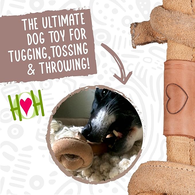 HuggleHounds Huggle-Hide Knotted Bone - Leather Dog Toys for Aggressive Chewers, Interactive for Small or Large Breeds, Tough & Durable - Leather Bone, Small