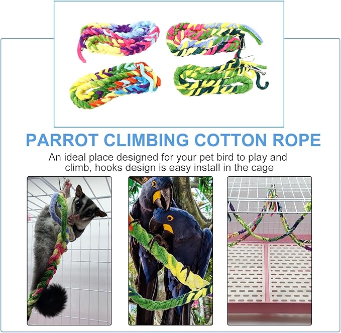 GALPADA 4pcs Hamster Suspension Bridge Swing Hammock Set with Cotton Climbing Rope and Parrot Stand Rod, Colorful Small Bird Cage for Hamster and Parrot Activity Play Random Color
