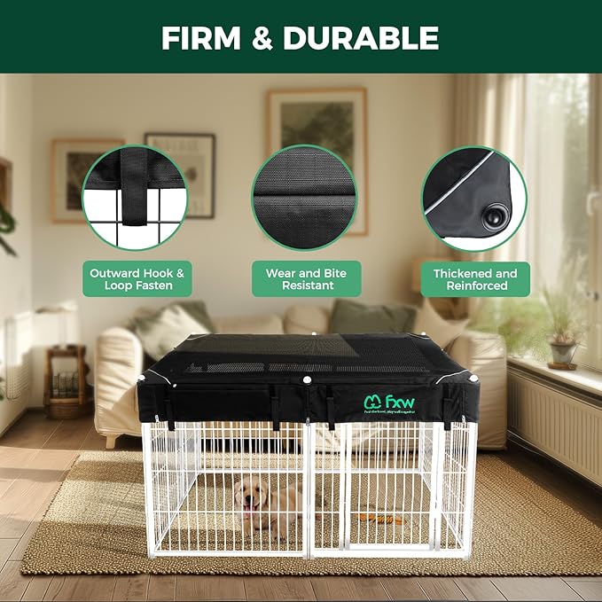 FXW Homeplus Unleashed Indoor Dog Playpen - Stress-Free and Safe Play, Heavy Duty 32 Inch 8 Panels with Playpen Cover for Small and Medium Dogs, White│Patented