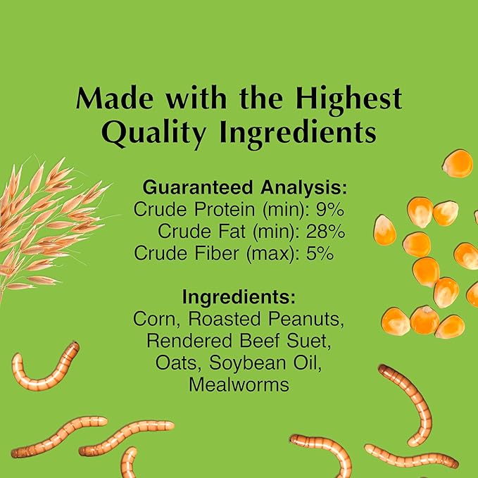 C&S Mealworm Delight No Melt Suet Dough, Suet Cakes for Wild Birds Including Robins, Blue Jays, Woodpeckers, Wrens, Bluebirds and More, 11.75 Ounces, Pack of 8