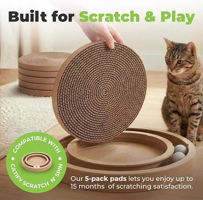 Best Pet Supplies Catify Cat Scratcher, Fun Interactive Scratchers, Posts, Poles, Claw Safe, Furniture Saver Indoor Play Support Natural Cat Behaviors Heavy Duty - 5 Pack Round, 10 x 10"