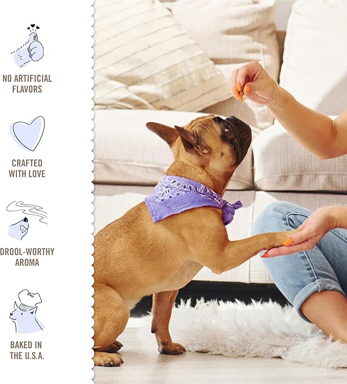 Three Dog Bakery Peanut Butter & Honey Bites, Mess-Free Snacks & Training Cookies for Dogs & Puppies, Human-Inspired
