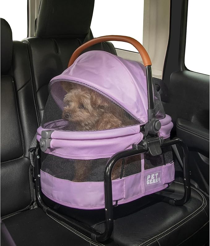 Pet Gear No-Zip View 360 Ultra Lite Pet Safety Carrier & Car Seat for Small Dogs & Cats Push Button Entry, 15", Bright Lilac