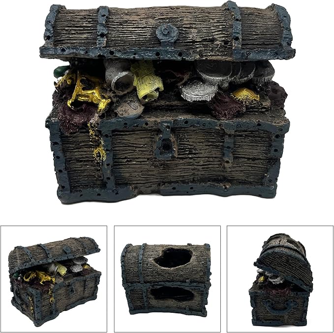 Mipukbay Treasure Chest Fish Tank Decorations, Funny Aquarium Decor Ornament for Small Aquarium and Fish Tank, Safe Landscape Rock Cave for Betta Fish, Goldfish and Aquatic Pets
