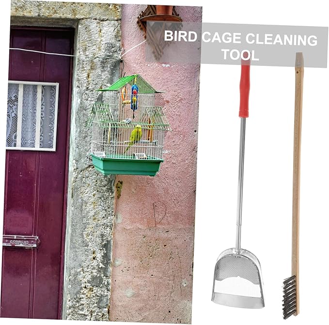 VICASKY 2pcs Bird Cage Cleaning Set and Handle Brush and Shovel for Efficient Cleaning of Pet Bird Cages for Parrots and Pets
