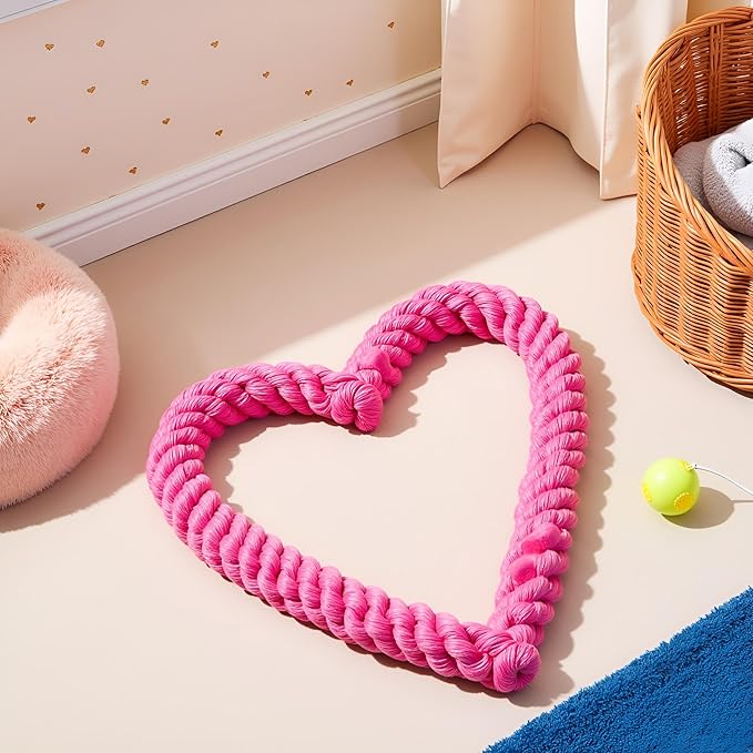 Pink Cute Dog/Cat Chew Toys, Dog Toys for Chewers, Heavy Duty Dental Dog Rope Toy for Dogs, Creative Love Heart Shaped Interactive Rope Dog Toys, Cotton Puppy Teething Chew Tug ToyPet teething toys