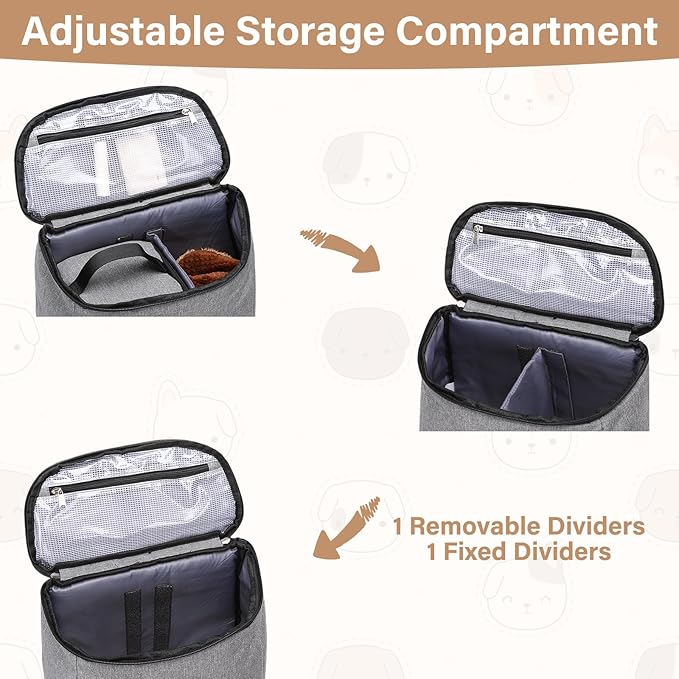 MOSISO Dog Travel Bag Backpack, Airline Approved Pet Accessories Organizer Daypack, Multi-Pockets Pet Supplies Storage Backpack with 2 Dog Food Baskets for Traveling Weekend Away, Grey