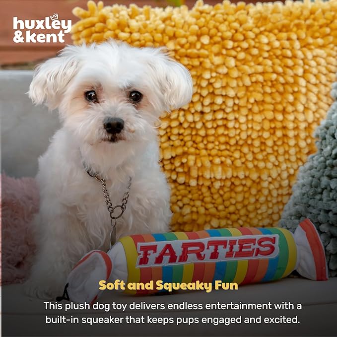 Huxley & Kent Funny Dog Toy w/Squeaker – Power Plush Squeaky Dog Toys for Small, Medium & Large Dogs – Soft Stuffed Animal for Indoor Play & Fetch - Farties, Small