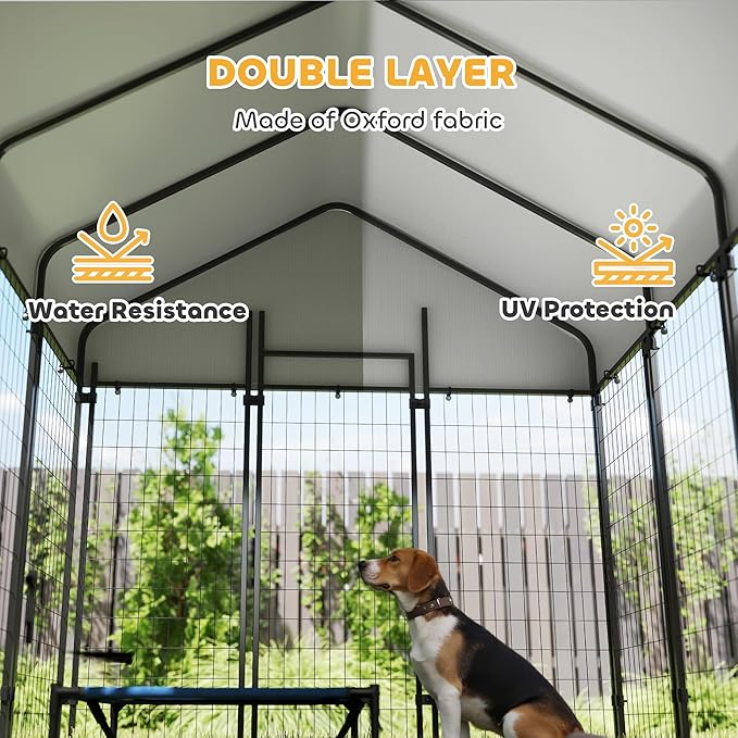 PawHut Outdoor Dog Kennel with Roof, 6' x 6' x 6' Heavy Duty Welded Wire Dog Playpen Enclosure with Escape-Proof Lock, UV-Resistant & Waterproof Cover, for Large Dogs, Chickens, Ducks, Silver