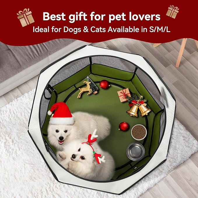 PETSFIT Portable Dog Playpen,36" Dog Play Pen Indoors with Removable Waterproof Mat & Zippered Roof | RV, Camping, Travel Dog Pen | Whelping & Cat Observation Space(36" L x 36" W x 21" H)
