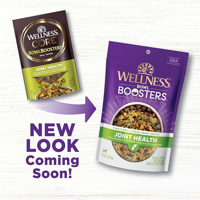 Wellness Bowl Boosters, Dog Food Topper for Small, Medium, & Large Breeds, Grain Free, Natural, Freeze Dried, Joint Health Chicken, 4 Ounce Bag (Pack of 2)