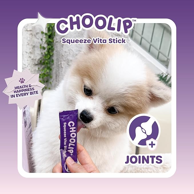 Choolip Squeeze Vita Stick Joint Support Lickable Cat and Dog Treats – 49-Count Chicken & Salmon Sticks with MSM and Vitamin E – Box with 7 Pouches, Vet-Formulated for Joint Health
