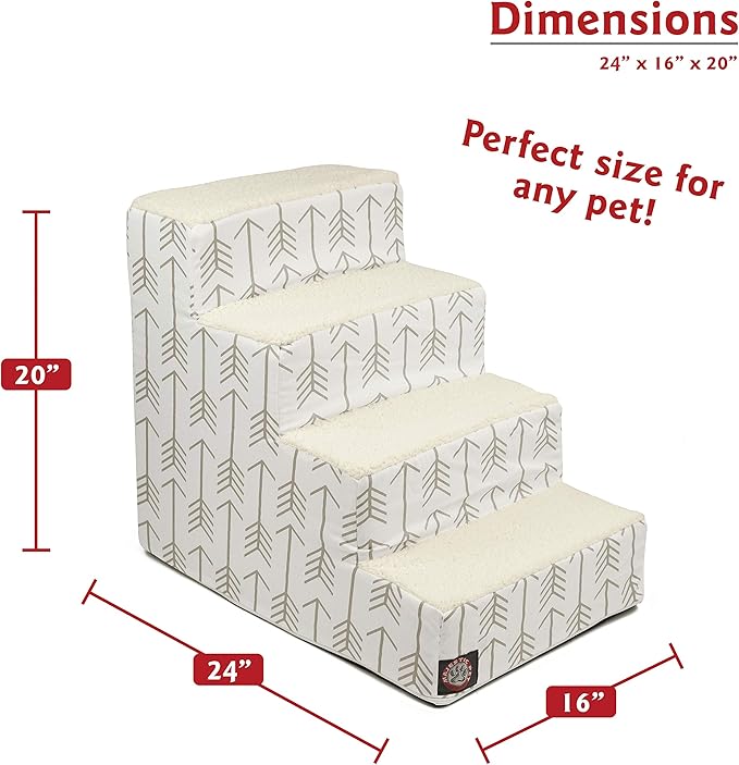 Majestic Pet Portable Pet Stairs | Soft Sherpa Steps Foam Feeling | Steps for Dogs & Cats | Dog & Cat Ramp | Indoor Only | Max Weight: up to 250 Lbs, 4 Step, Arrow White/Neutral Tan