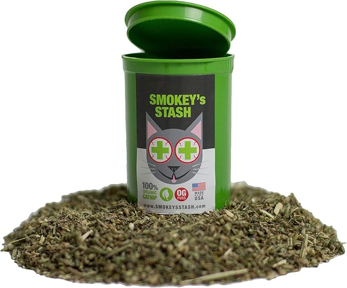 Smokey's Stash Catnip – 100% Natural Premium Catnip for Cats –Fresh, Potent & Aromatic – Encourages Play, Reduces Boredom for Indoor Cats & Kittens – Grown in North America – Resealable Pop Top Can