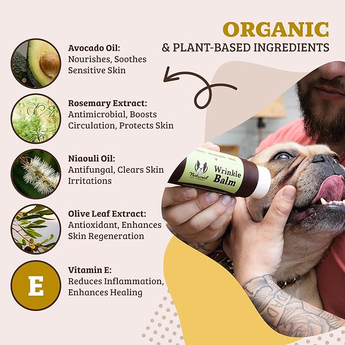 Natural Dog Company Wrinkle Balm for Dogs – Dog Wrinkle Balm for Skin Folds, Facial Creases & Wrinkles, Lick-Safe Wrinkle Cream for Bulldogs, Pugs & Bully Breeds, Daily Skin Care, 0.15 oz Stick