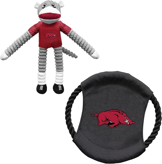 Littlearth NCAA Unisex NCAA Sock Monkey and Flying Disc Pet Toy Combo Set