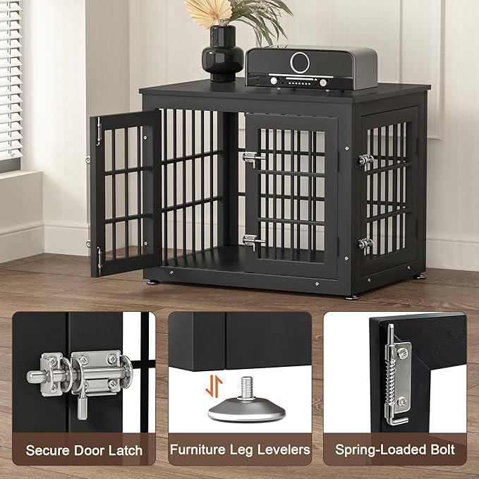 rehomerance 26 Inch Heavy Duty Dog Crate Furniture for Small Dogs, Decorative Pet House End Table, Wooden Cage Kennel Furniture Indoor, Black