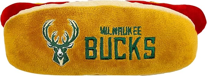 NBA Milwaukee Bucks HOT Dog Plush Dog & CAT Squeak Toy - Cutest HOT-Dog Snack Plush Toy for Dogs & Cats with Inner Squeaker & Beautiful Basketball Team Name/Logo