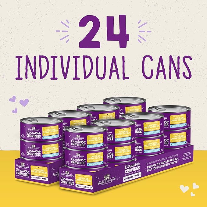 Stella & Chewy's Carnivore Cravings Purrfect Paté - Premium Grain-Free Wet Cat Food - Chicken & Liver Recipe - High Protein with Bone Broth - Perfect for Picky Eaters - 2.8oz Cans (24 Pack)