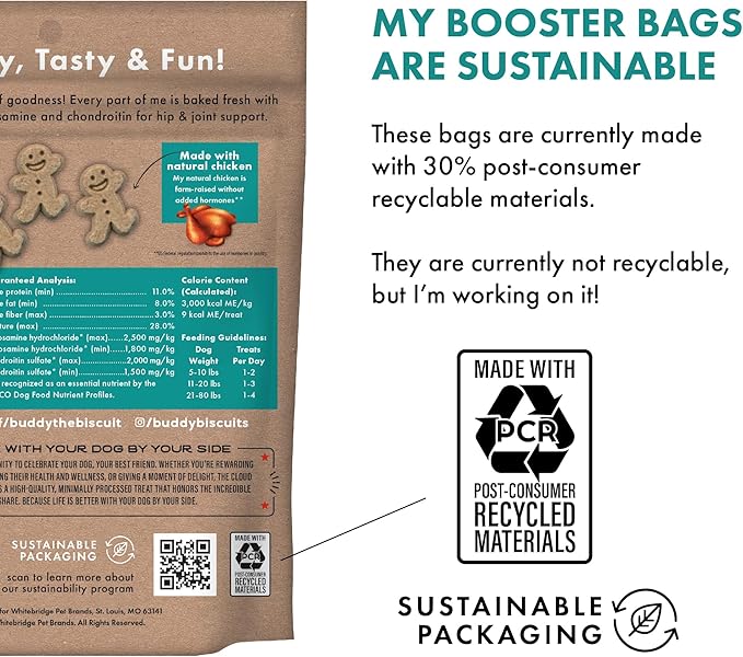 Buddy Biscuits Boosters 5 oz. Pouch of Hip and Joint Soft Chews Dog Treats Made with Natural Chicken (Pack of 4)