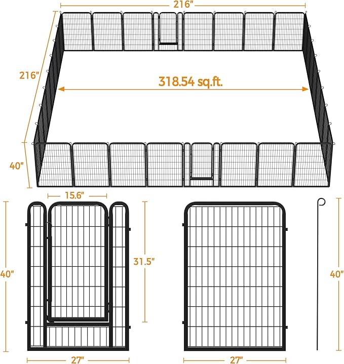 Topeakmart Dog Playpen Outdoor Puppy Exercise Pen Indoor Portable Pet Fence for Yard/RV Camping, 40 Inch 32 Panels