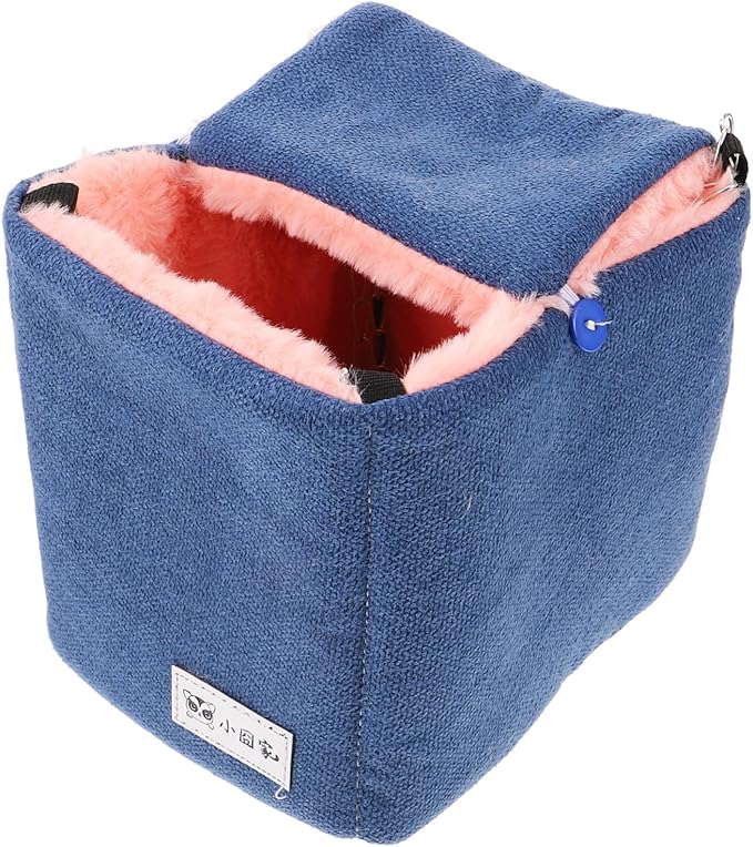 Small Animal Hammock Bed Hanging Warm Cotton Sleeping Sack Dark Blue M Size for Hamster Parrot Bird Cage Accessories