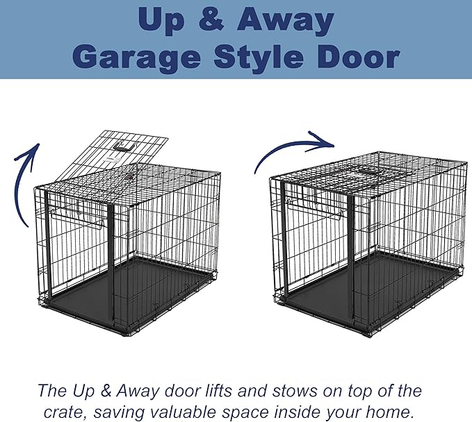 MidWest Homes for Pets Medium Ovation Single Door Folding Dog Crate, 30-Inches, Space-Saving Patented Up & Away Door, Leak-Proof Pan, Divider Panel, Black