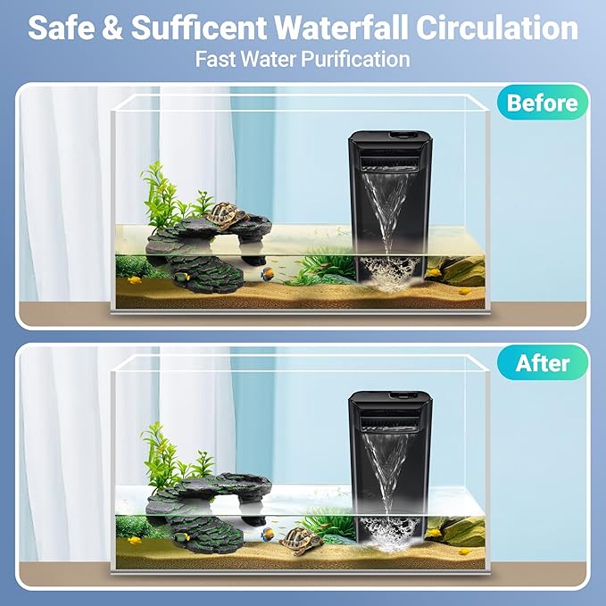 GOZILLA 8W 148GPH Turtle Tank Filter,Aquarium Filter for Low Water Level Tank,Adjustable Water Flow Turtle Filter for Turlte Tank, Fish Tank Filter for 10-30 GAL Aquarium Tank. (Black)