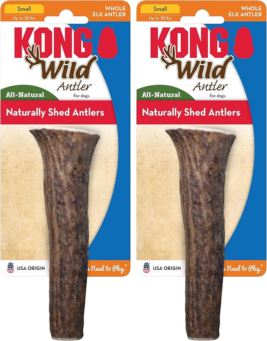KONG Antlers for Dogs – 2 Pack of Naturally Shed Elk Antlers, 100% All-Natural & Sustainable Chews, Long-Lasting, Cleans Teeth, Freshens Breath (Small)