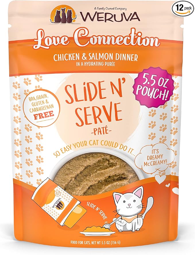 Weruva Wet Cat Food, Love Connection with Chicken and Salmon Pate, 5.5oz Slide N Serve Pouch, Pack of 12