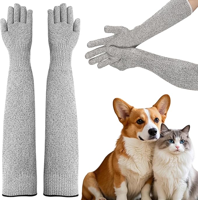 Cat Gloves Bite Proof, Cat Grooming Supplies, 15.74 in Cat Mittens to Prevent Scratching, Extra-Long Durable Bite Resistant Gloves, Bite Proof Gloves for Pet Grooming, Nail Trimming & Arm Protection
