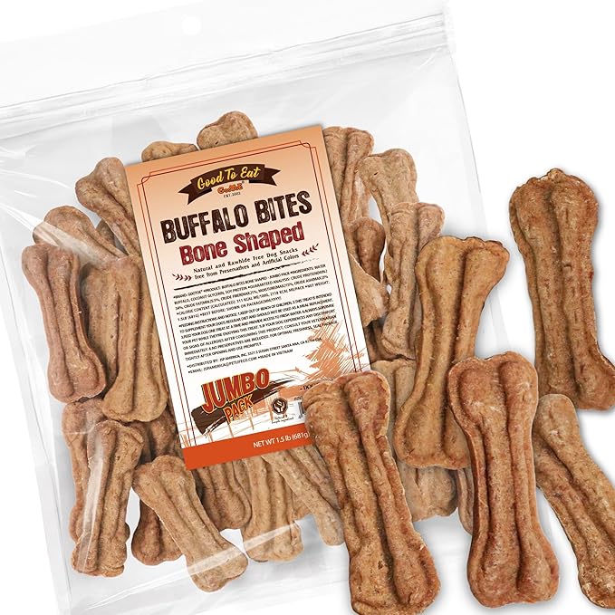Gootoe Buffalo Dog Treats, Natural Low-Fat Chews for Training & Rewards, Limited Ingredient, Puppy Treats for Small Dogs & Puppies, Buffalo Bites Bone Shaped, 1.5 lb