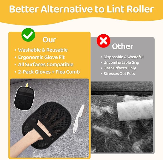 Coppthinktu Pet Hair Removal Glove for Dogs & Cats, Upgraded 2PCS Electrostatic Pet Hair Remover with Grooming Comb, Reusable Washable Magic Brush Hair Tool Mitt for Clothing, Couch, Carpet, Car Seat