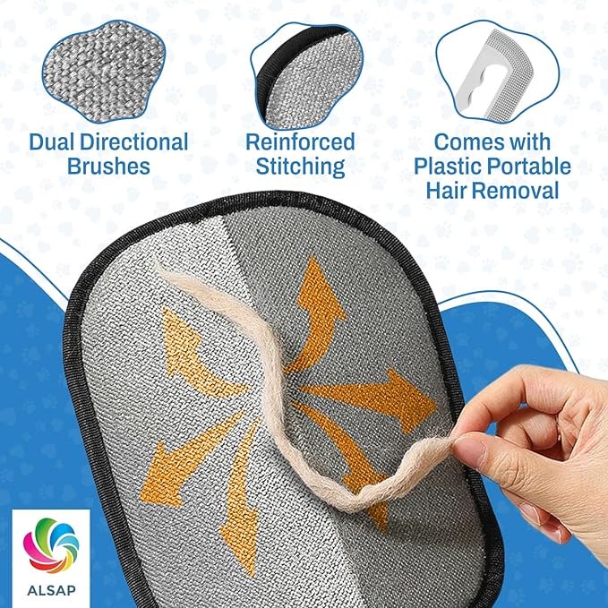 Pet Hair Removal Gloves for Dogs & Cats | Electrostatic Reusable Fur Remover Mitt for Furniture, Carpet & Clothes, Couch Car| Pet Fur Cleaning Tool with Carpet Scraper (Black - 2 Pcs)