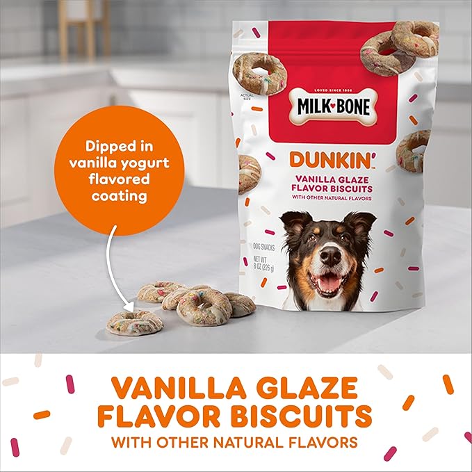 Milk-Bone Dunkin’ Vanilla Glaze Flavor Dog Biscuits with Other Natural Flavors, 8 Oz. Bag